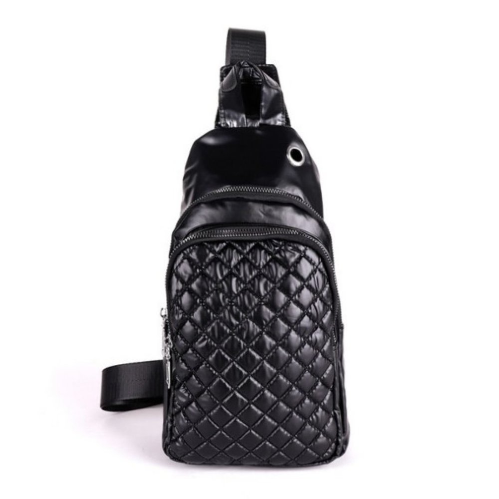 Quilted Sling Bag- Belt Bag- Black- Nylon Polyester - NWT